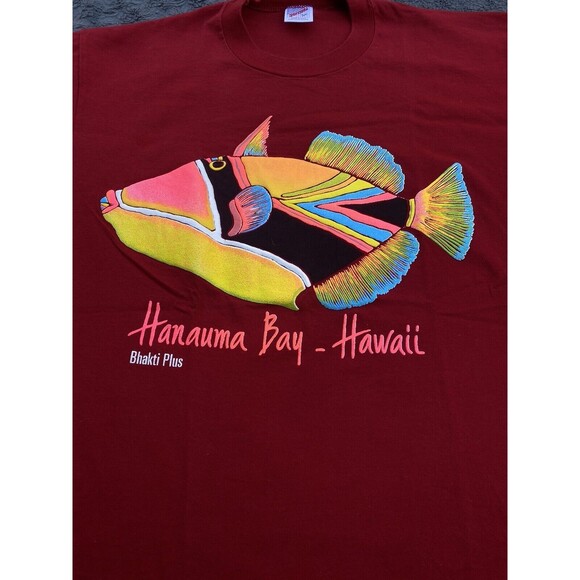 Vintage Hawaii Fish Size Large L Red Puff Print T Shirt Single Stitch - Picture 11 of 12